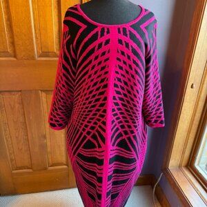 Ashley Stewart Hot Pink & Black Contemporary Knit Sweater Dress Size 18/20W